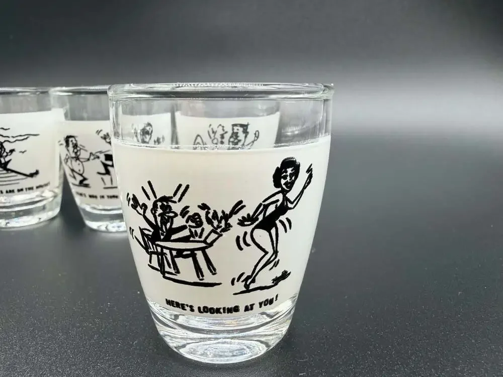 Vintage Anchor Hocking Comical Novelty Shot Glasses Set of 4